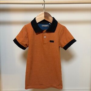 Mondino Boys Orange & Black Striped Polo Shirt - Size 2